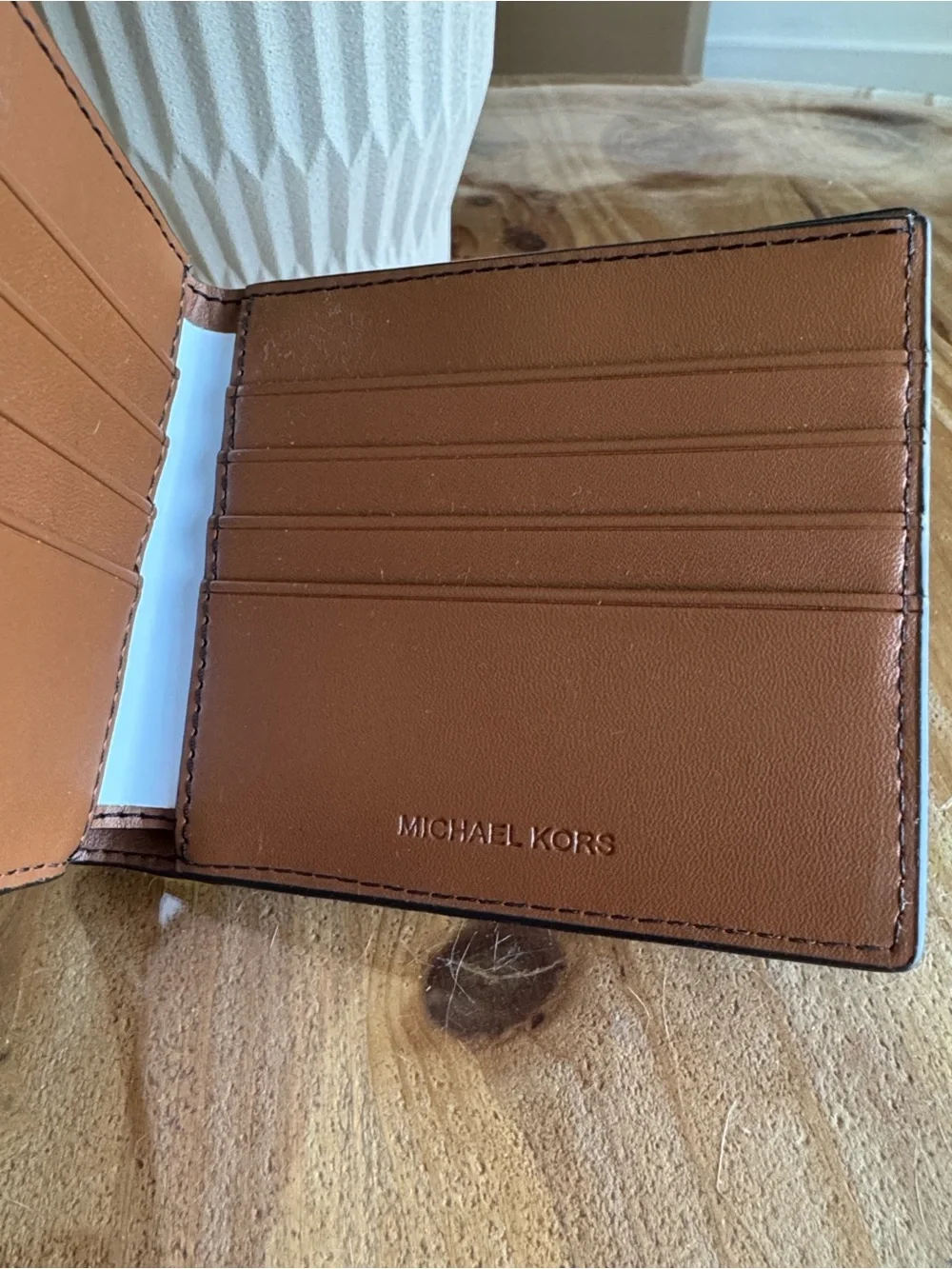 Michael Kors Brown Wallet with Neon Yellow Accent and KORS Logo